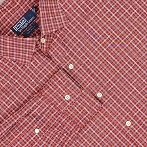 Polo Ralph Lauren Shirt Mens 2XL Orange Red Plaid Regent Custom Fit Button Down